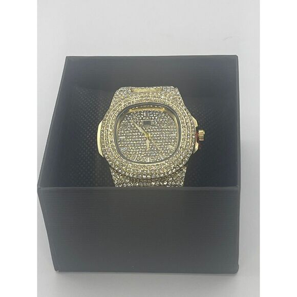 Iced Out Swarovski Crystal Montres Men's Luxury Watch - Picture 4 of 7